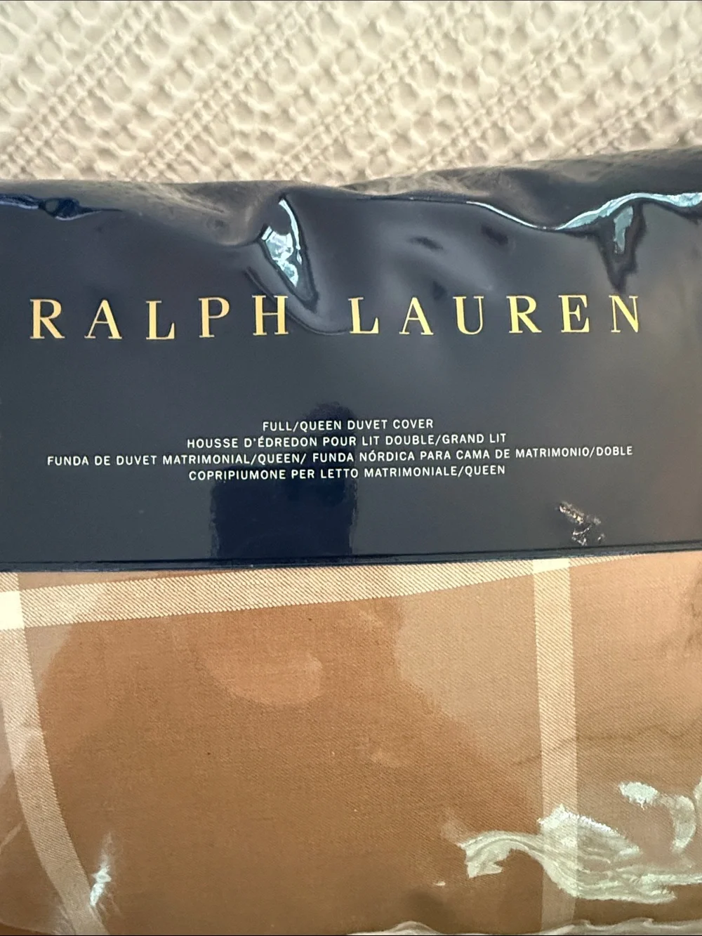 RALPH LAUREN Modern Equestrian Full/Queen Camel/Cream Duvet Cover NIP